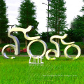 Garden art abstract metal stainless steel figure riding bicycle sculpture